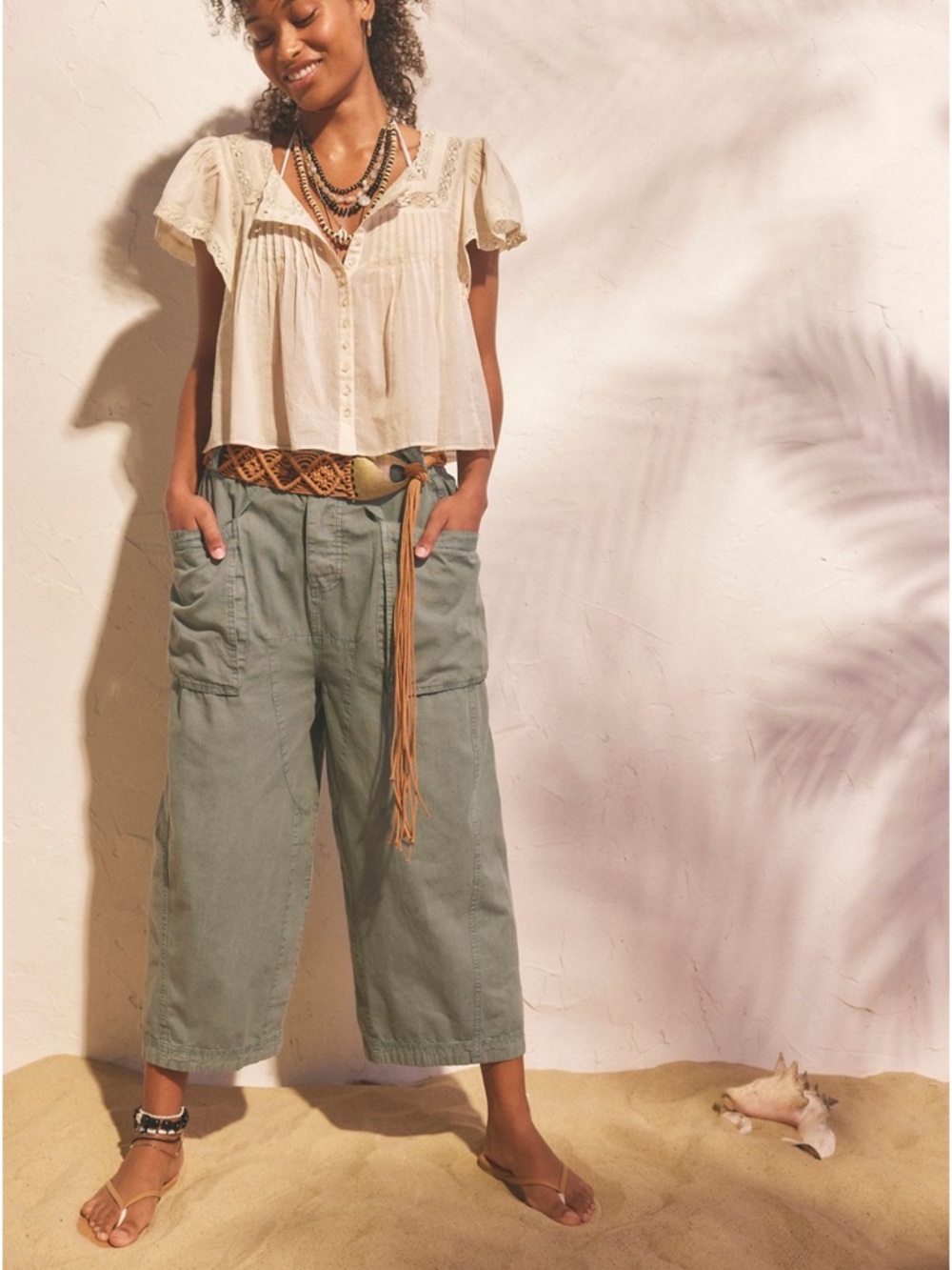 Free peopleLight Green Wide Cargo pants - Picture 9 of 12